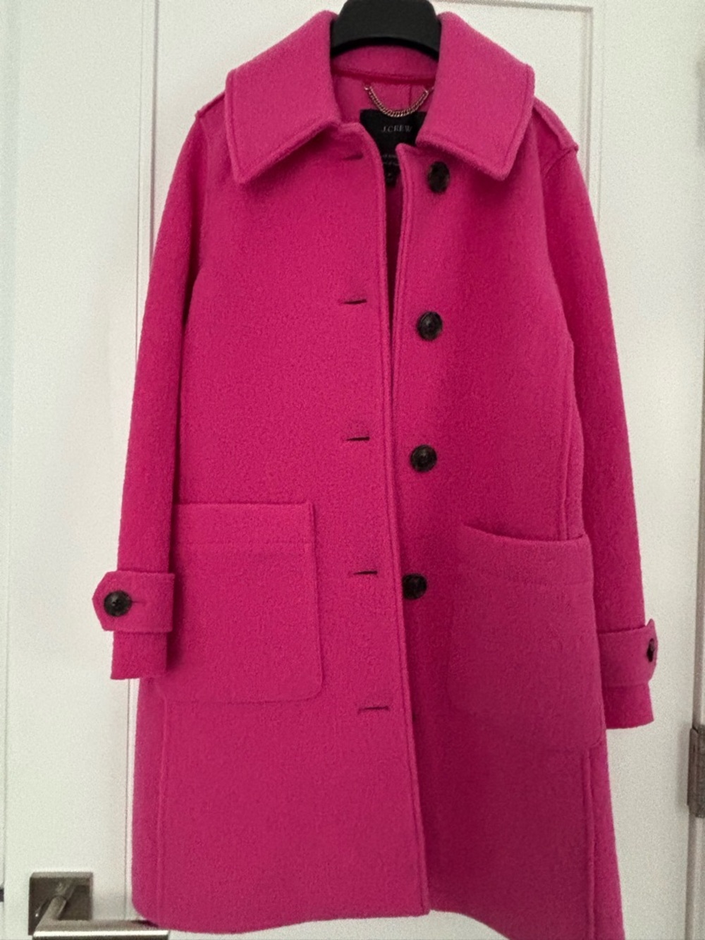 J. Crew Women's Bright Fuchsia Wool Pea Coat - Picture 2 of 3